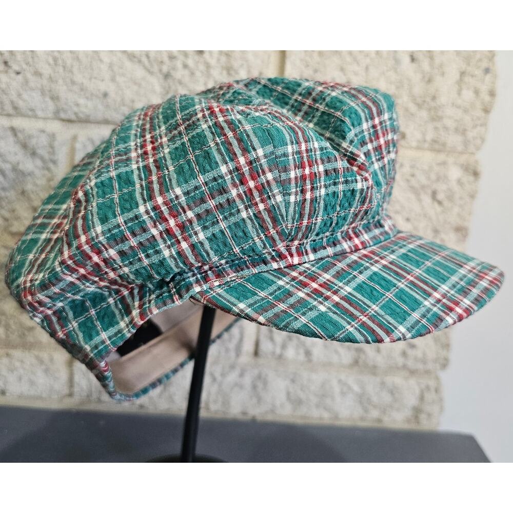 Borsalino Hat, Newsboy Made in Italy 99% Cotton Green Red Plaid US Sz 7 3/8  New